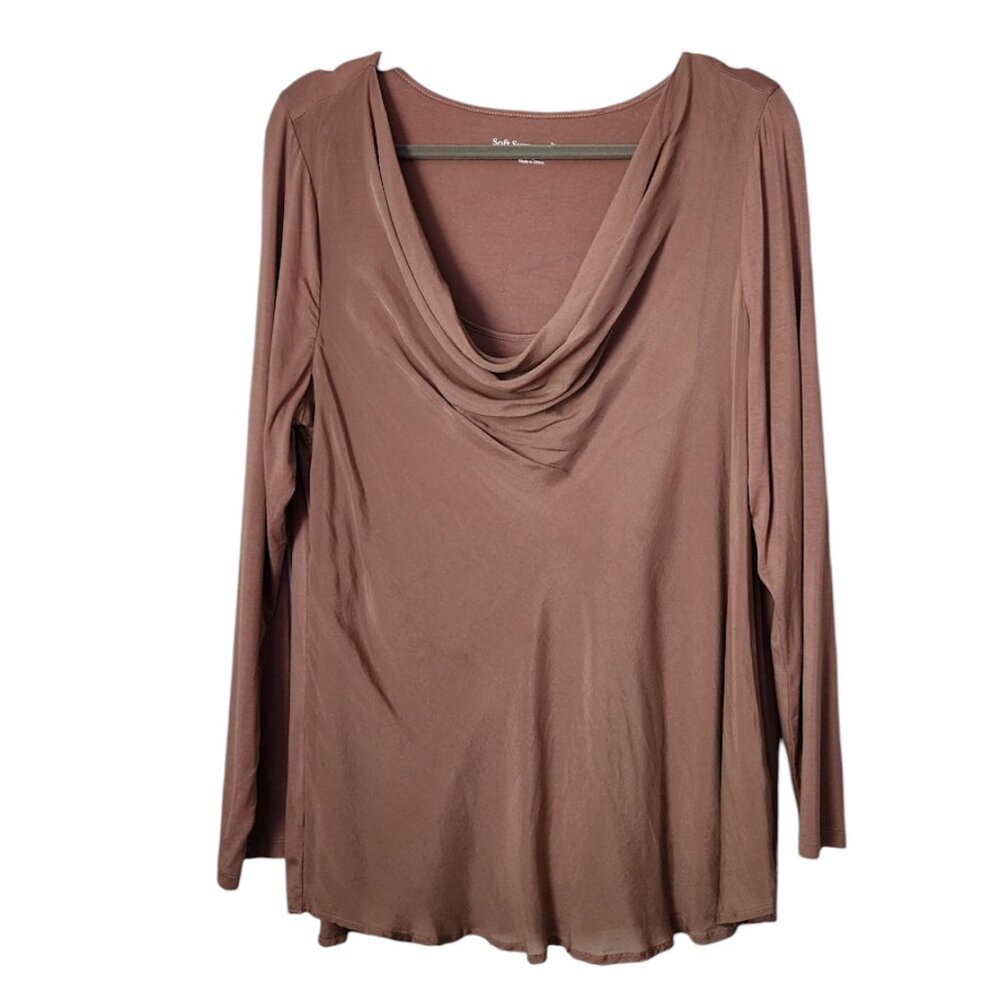 SOFT‎ SURROUNDINGS Nikkita Silk overlay Flowy long sleeve top in latte size L